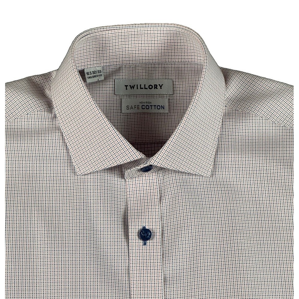 Twillory Safe Cotton Dress Shirt Mens 16.5 32-33 Tailored Fit Non Iron Button Up